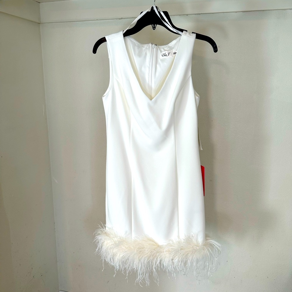 NWT White dress with feather hem
